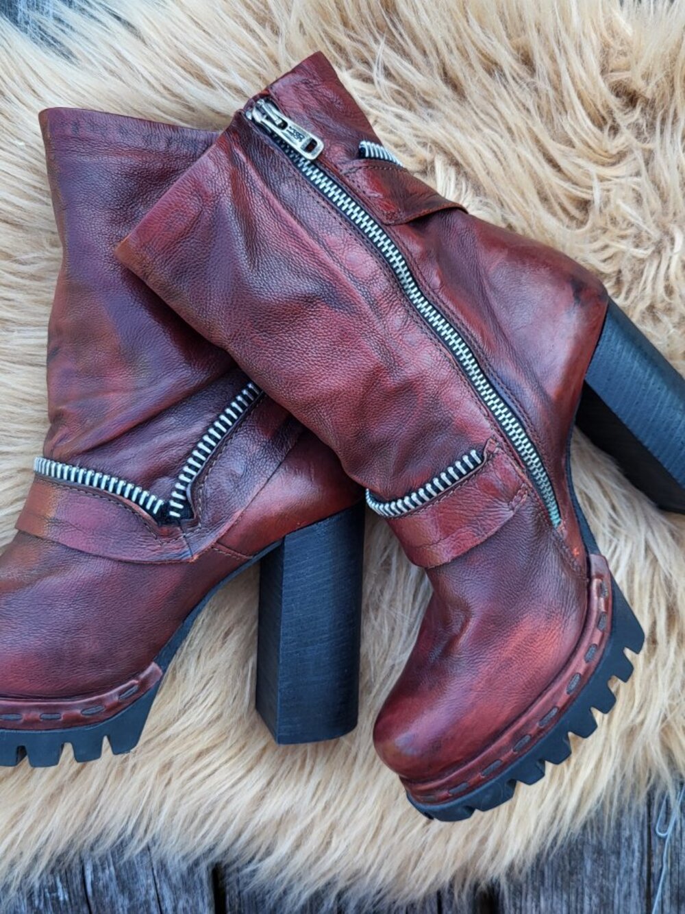 A.S.98 Made in Italy Leather Moto Boots | Size 38 | Distressed Brown - Picture 3 of 15